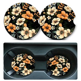 Car Coasters for Cup Holders,2 Pack Flowers Car Coasters,2.75" Universal Size Anti Slip Rubber Mat,Automotive Cup Holder Decal Decor Accessories,Rubber Car Cup Mat for Women,Men,Mom