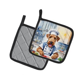 Caroline's Treasures Airedale Terrier The Chef Pair of Pot Holders Kitchen Heat Resistant Pot Holders Sets Oven Hot Pads for Cooking Baking BBQ, 7 1/2 x 7 1/2