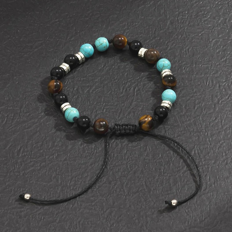 Bemous Boho Turquoise Bracelets for Men Healing Crystal Bracelet Black