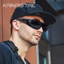 KANASTAL Black Sports Sunglasses Men Women Polarized Wrap Around Sunglasses UV400 Protection for Driving Cycling Fishing