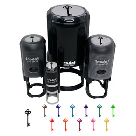 Vintage Skeleton Key Self-Inking Rubber Stamp Ink Stamper for Stamping Crafting Planners - 1/2 Inch Mini - Black Ink