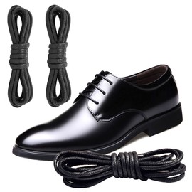 Difference U Round Shoelaces [4 Laces] 2-Pair Waxed Dress Shoe Laces - 3mm wide/Formal Business Oxford Shoe Lace for Men or Womens Chukka/Desert Boots (Black, 47”(120cm))
