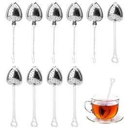 HENGBIRD Pack of 10 Tea Strainer Stainless Steel Heart Shaped Tea Infuser with Handle Tea Ball Tea Infuser with Chain Tea Strainer Spoon Tea Ball for Loose Tea Heart-Shaped Tea Strainer Ball for Fine