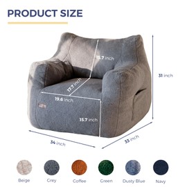 MAXYOYO Tufted Bean Bag Chair, Boucle Bean Bag Sofa, Living Room Bean Bag Chair for Adults Kids, Accent Chair for Reading, Grey XX-Large