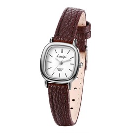 JewelryWe Women Leather Watches Small Square Analog Quartz Watch Simple Elegant Casual Dress Watch