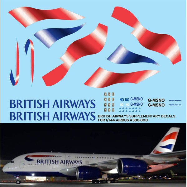 1/144 Decals Compatible with BRITISH AIRWAYS AIRBUS A380 800 LIVERY