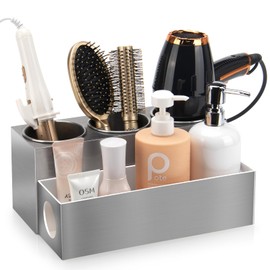 GFWARE Hair Tool Organizer - Bathroom Vanity Organizers and Storage, Hair Styling Accessories Hot Tools Organizer Hair Dryer, Blow Dryer, Curling Iron, Flat Iron, Hair Straightener, Silver
