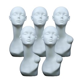 KimRuima 5PCS Stylish Realistic Mannequin Head Display Stands for Wigs Hats Makeup Hairdressing Cosmetology Training (LeftShoulder White with Ears, 5PCS)