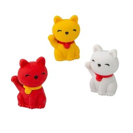 Fun Express 1 1/2" 3D Red, White & Yellow Lucky Cat Character Erasers - 24 Pieces