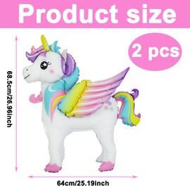 2 Pcs Unicorn Birthday Decorations, Unicorn Balloons, Standing, Winged, Used For Unicorn Birthday Party Decoration