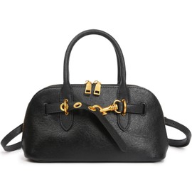 Genuine Leather Crossbody Bag for Women with Top Handle, Small Shoulder Tote Handbag, Designer Satchel Purse for Everyday Use(Black)