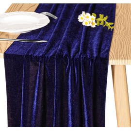 JALANCY Velvet Table Runner 20 x 120 Inches 10ft Luxurious Thick Soft Velvet Christmas Thanksgiving Wedding Reception Table Runner for Party Reception Decorations(Navy Blue, 1 Pack)