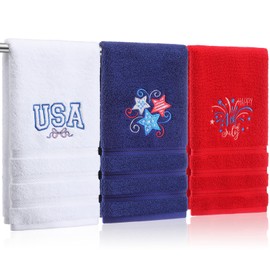 FuWeave 3 Pack Patriotic Hand Towels 13.4 x 29.2 Inch 4th of July Towels Cotton Embroidered American Flag Towel Stars Bathroom Decorative for Bathroom Kitchen Gym Yoga Hand Drying Cleaning