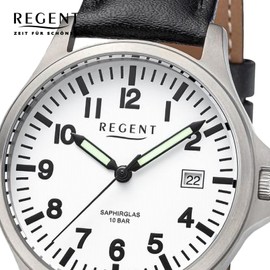 REGENT Titanium Watch Unisex with Genuine Leather Strap 36 mm Analogue 10 ATM Sapphire Glass 1969.90.19, White leather, Strap.