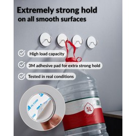 DEKAZIA® Set of 4 Self-Adhesive Ceiling Hooks White - Extra Strong Round Hooks for Ceiling & Wall