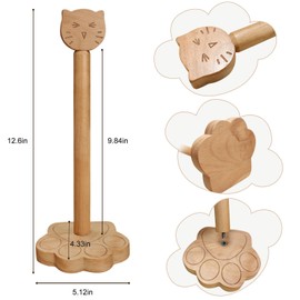 Cat Paper Towel Holder Fits Small Size Paper Towel Rolls Up to 9.84'', Cute Kitchen Papers Towel Wooden Stand, Bathroom & Toilet Paper Towel Roll Dispenser, Kawaii & Funny Animal Kitchen Accessories