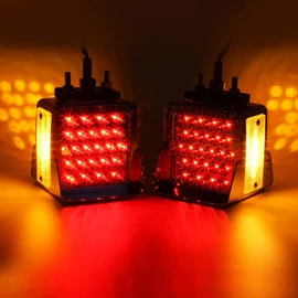 Partsam Double Face Square LED Fender Pedestal Lights Amber/Red 52 LED 3 Studs Mount Truck Trailer Stop Tail Turn Signal Lights Chrome Visor Waterproof w/Side Reflex Clearance Lights Clear Lens
