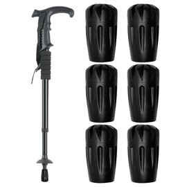 6-Pack Trekking Pole Rubber Tips with Ferrules, Replacement Ends for Walking Sticks and Canes - Suitable for Hiking on Asphalt, Rock, and Snow