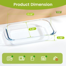 SinHi 9"x13" Glass Baking Dish For Oven, 3.5Qt Rectangular Glass Oven Dish