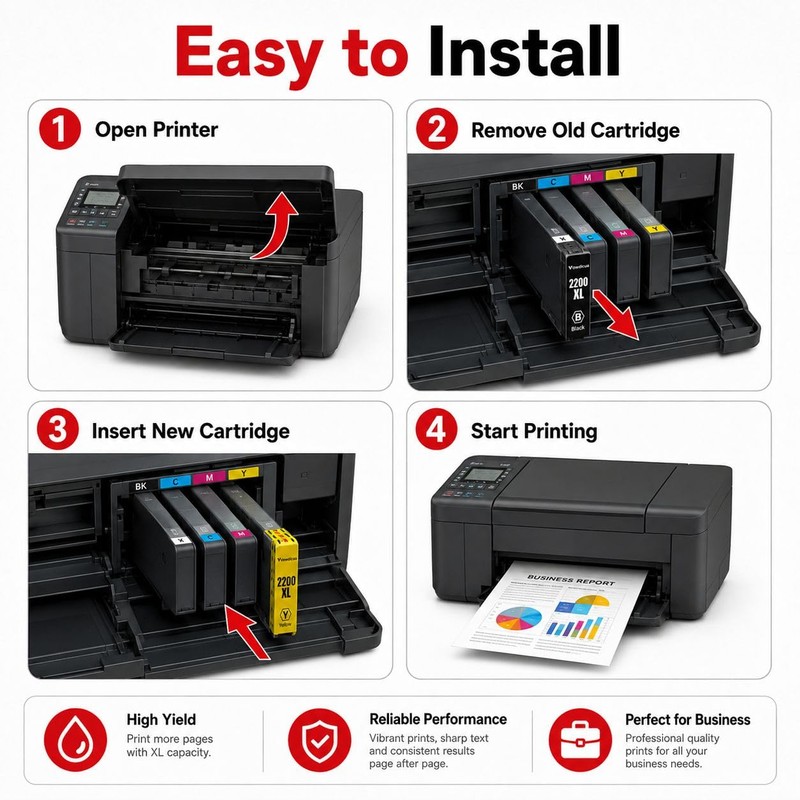PGI-2200XL Ink Cartridge 4-Pack High Yield Replacement for Canon MAXIFY
