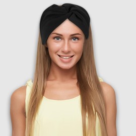 VOCOSTE 2pcs Wide Headbands, Twisted Knot Wide Headbands, Wide Bohemia Headband, Elastic Non-Slip Headbands for Women for Sports, Black White