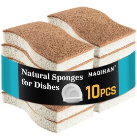MAQIHAN 10PCS Natural Sponges for Dishes - Biodegradable Sponges Kitchen Eco Friendly Dish Sponge Non-Scratch Sponges for Cleaning Kitchen