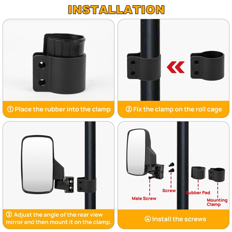 UTV Side View Mirrors, PSLER UTV Universal Rear View Side