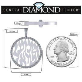 Central Diamond Center Shema Pendant 25mm Sterling Silver, Pure Brilliance CZs w/ 1mm 22" Adjustable Box Chain (platinum-plated-silver)
