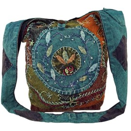 Guru-Shop Batik Sadhu Bag, Hippie Bag, Goa Shoulder Bag – Purple, Men/Women, Cotton, 40 x 35 x 25 cm, Colourful Fabric Bag - Blue -