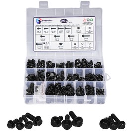Flange Hex Head Screw Bolts Assortment Kit with Nuts,Washers & Lock Spring Washers, Class 10.9 Alloy Steel Black Zinc Plated, M6 X 12-30mm, M8 X 16-30mm and M10 X 30mm Fully Threaded(Black)
