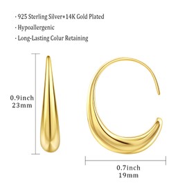 925 Sterling Silver Hoop Earrings for Women - Hypoallergenic Silver Teardrop Earrings, Hollow Lightweight Chunky Dangle Earrings for Sensitive Ears