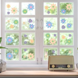 FDKYOEK 9 Sheets Spring Window Clings, 138 PCS Vinyl Daisy Flower Window Clings for Home Bedroom Classroom, Static Daisy Windows Stickers Floral Decal for Glass Wall Door, Multicolor