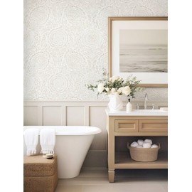 Ismoon Peel Stick Wallpaper Boho Beige Neutral Vintage Floral Contact Paper