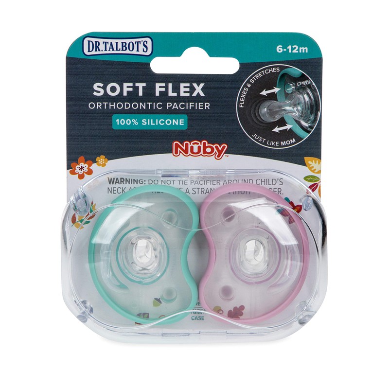 Dr. Talbot's Soft-Flex Orthodontic Pacifiers 6-12 Months, Pink/Aqua, Girl, 2