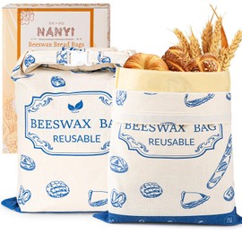 2-Pack Reusable Beeswax Bread Bags for Sourdough & Homemade Bread，Cotton Waxed Bags Keeps Fresh Longer(Navy Loaf)