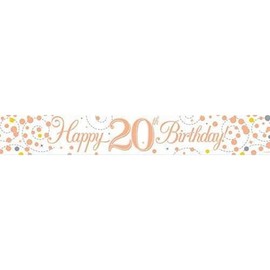 9ft Banner Sparkling Fizz 20th Birthday White & Rose Gold Holographic