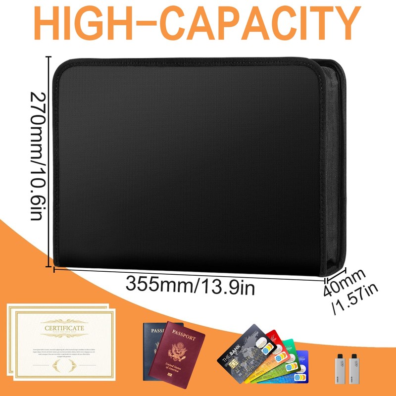 Erzekrim Expanding File A4 Fireproof Document Folder A4 with Zip