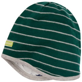 loud + proud Unisex Children's Reversible Hat Striped GOTS Certified Beanie Hat, Dark Green