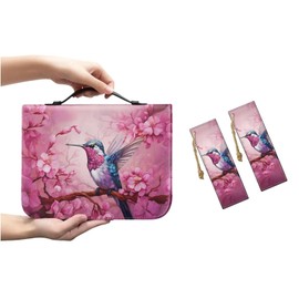 Eheartsgir Hummingbird Cherry Blossom Bible Covers Carrying Case for Women Waterproof Faux Leather Large Church Bag with Durable Handle and Bookmarks