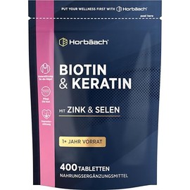 Biotin Keratin Tablets for Hair with Zinc & Selenium | +1 Year Supply - 400 Tablets | Hair Vitamins | High Dose | Horbaach