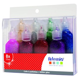 Artemio 20 ml Glitter Glue, Set of 8, Multi-Colour, Multicolored, 15 x 14 x 5 cm
