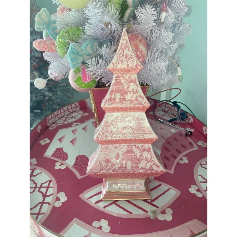 Two's Company Chinoiserie Pastel Pink Christmas Tree
