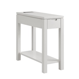 Leick Home 9080-GR Cade Wood Side Table with Drawer and AC/USB Outlet, Gray