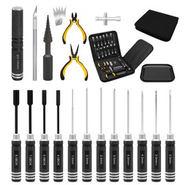Craznick 19Pcs RC Car Tool Kit Hex Screwdriver Set Nut Drivers Phillips Screwdrivers Plier Wrench Body Reamer for 1/8 1/10 Traxxas Axial Arrma DJI Drone Boat RC Repair Tool Kit Black