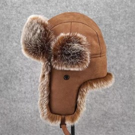 1pcs Winter Plush Bomber Hat for Men Faux Fur Russian Ushanka Cap Trapper Hat Earflap - Color: brown
