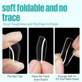 TOMICCA Short Square Nail Tips, 504Pcs Clear Press on Nails Square Full Cover Nail Tips Clear False Press on Nails, Soft Tips for Gel Nail Extension DIY Nail Salon 12 Sizes