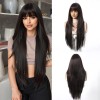 Cemuto Dark Brown Synthetic Wig with Bangs Glueless Long Straight