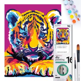 COLORDEMY 2-in-1 Paint by Numbers Kit - Rolled Canvases (20x25cm & 20x20cm), 16 Colours, Brushes & Paints Included - Fun for Adults & Kids, Perfect for Parties or Group Painting (Tiger Design)