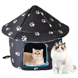 MUYG Stray Cats Shelter Cat Bed Weatherproof Foldable Cat House Warm Feral Pet Cave for Outdoor Insulated Waterproof Thicken Cats Tent Beds Shelter Home Indoor Cat Dog Houses for Kitten Puppy(Black)