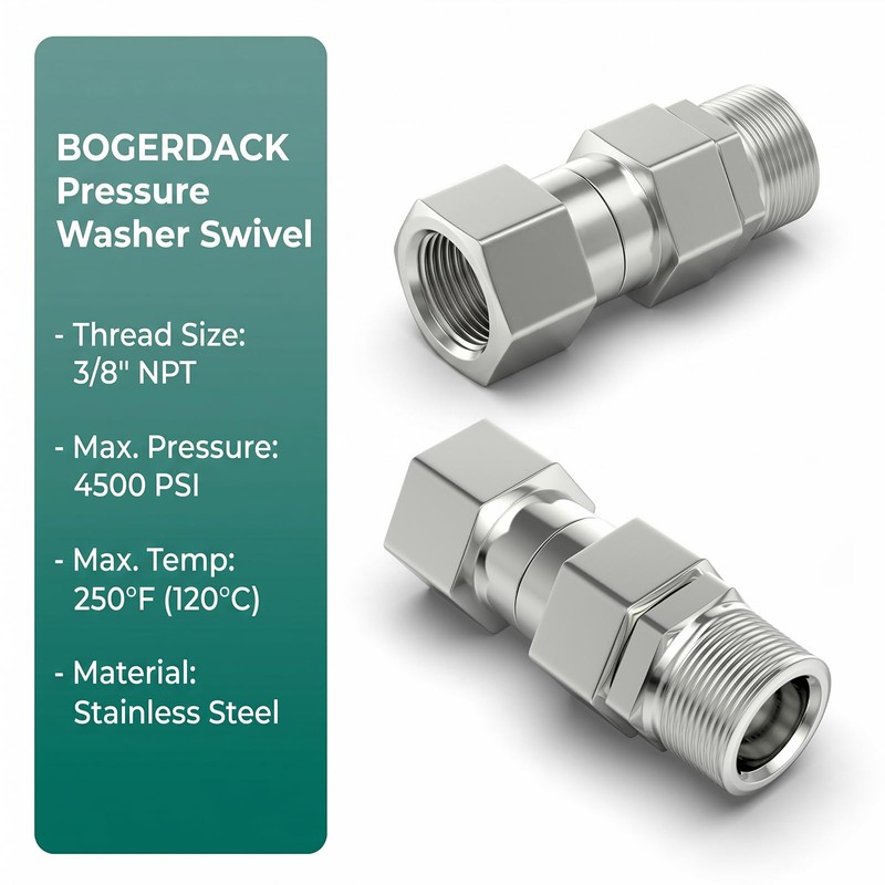 BOGERDACK 2PCS 3/8" NPT Male Stainless Steel Pressure Washer Swivel,